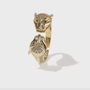 Elegant Gold Panther Ring Adjustable Cubic Zirconia